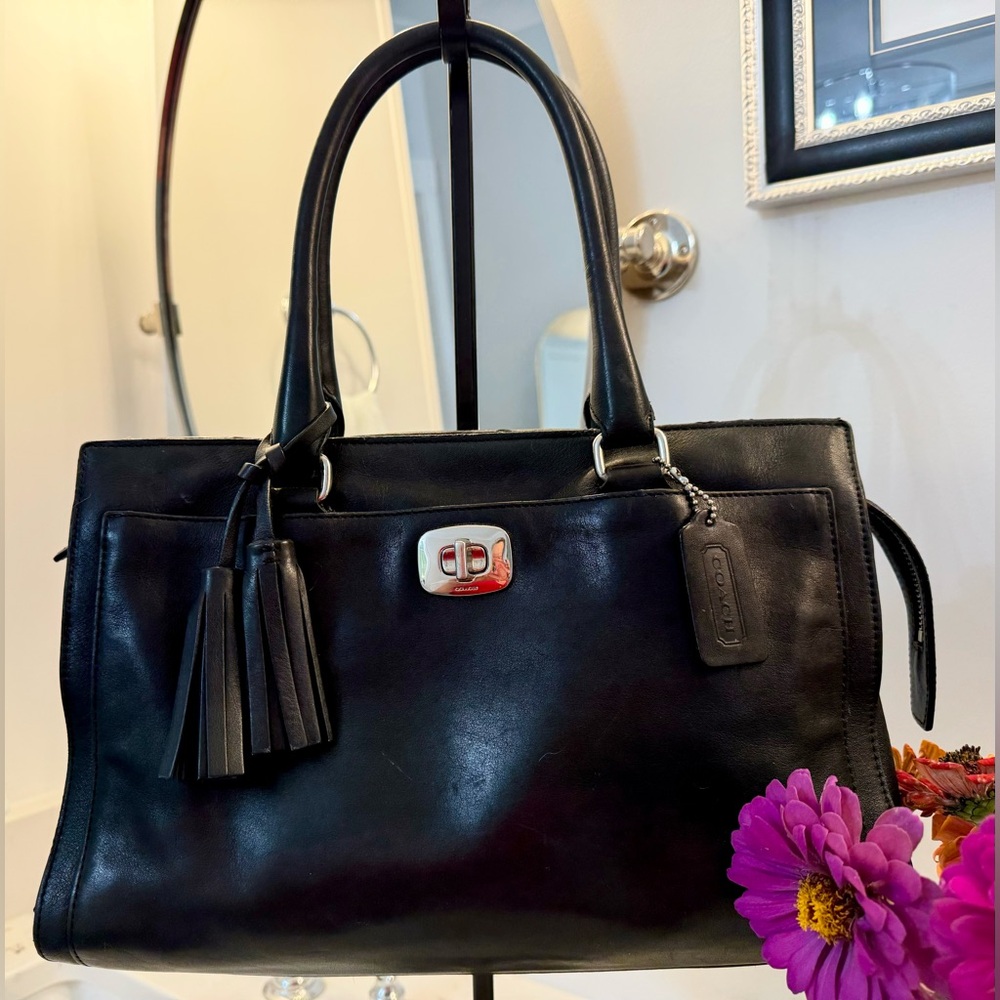 COACH Black Legacy Chelsea Leather Large Carryall Silver Hardware Handbag